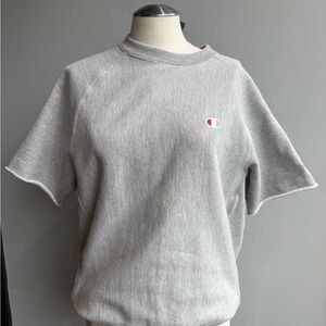 Champion Gray Short Sleeve Crewneck Sweatshirt with Small Logo